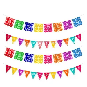 Vibrant colorful Mexican Papel Picado banner strings for fiesta and carnival party decoration