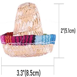 Detail view of a mini Mexican straw hat with dimensions in inches and centimeters