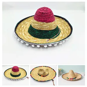 Handgefertigter Mexikanischer Sombrero Weizenstrohhut Breite Krempe Sonnenhut Mit Pom Poms Und Band Für Karneval Party Foto Requisiten Unisex