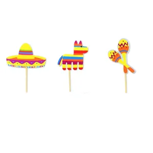 Mexicaanse fiesta taarttoppers met kleurrijke sombrero piñata en maracas voor feestjes