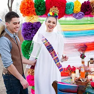 Mexican carnival headband with Nacho Average Bride veil and sash for festive bridal shower