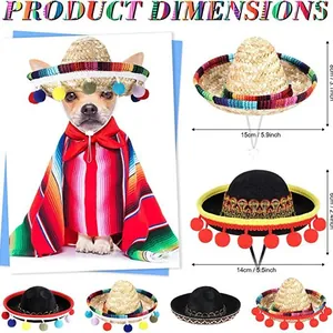 Mini cappelli sombrero messicani per animali con pompon colorati e dimensioni