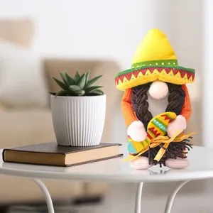 Mexican fiesta gnome plush doll with sombrero and maracas for carnival decor