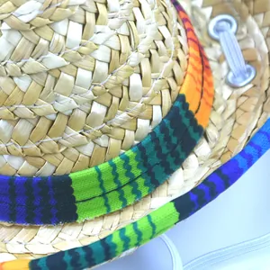 Mini Mexican-style pet straw hat with colorful woven band for small dogs and cats