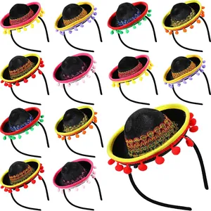 Cerchietti mini sombrero messicano con pompon colorati per feste per animali