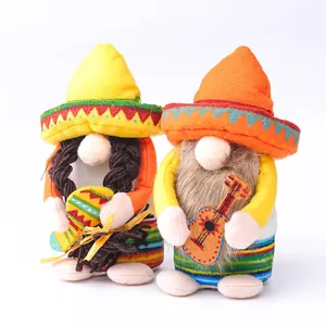 Mexican carnival gnome dolls with sombreros and guitar for festive holiday home decor