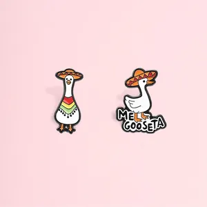 Creative Mexican Hat White Goose Metal Brooch Fun Cartoon Animal Enamel Badge Pin for Clothes Backpack Gift