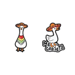 Funny Mexican sombrero white goose enamel brooch pins featuring Me Goose Ta pun slogan