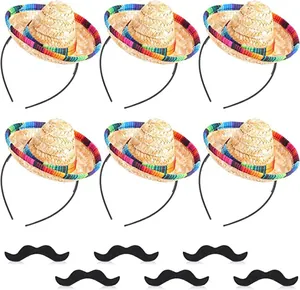Set di sei mini cappelli messicani con fasce e baffi neri per feste di animali domestici