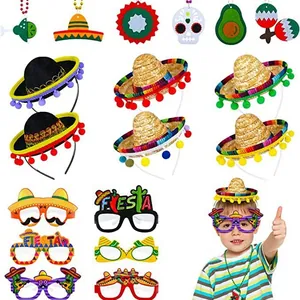 Mini Mexican Sombrero Pet Hat Dog Cat Headband With Colorful Pom Poms Sombrero Costume For Fiesta Party Carnival Pet Decoration Accessories