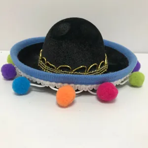 Mini chapeau sombrero mexicain avec pompons colorés pour animaux et décoration de fête