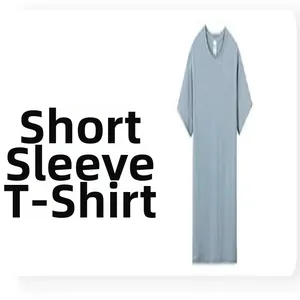 Close-up front view of a minimalist light blue round neck short-sleeved cotton T-shirt