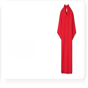 Detail view of a vibrant red short-sleeved polo shirt made of combed long-staple cotton