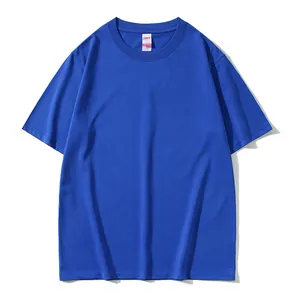 Premium blue 220g combed long-staple cotton T-shirt featuring round neck and drop shoulder