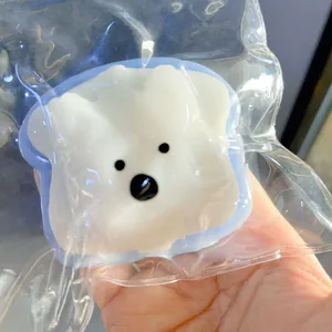 Adorable soft white Westie dog toast squishy toy for stress relief in clear bag