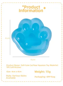 Detailed view of translucent blue cat paw jelly squeeze toy showing 4cm size specifications