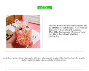Detailed view of glowing rabbit stress relief toy with colorful foam beads and LED light.