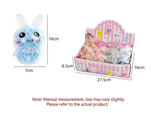 Detailed dimensions of LED light-up rabbit squishy toy and its wholesale display box