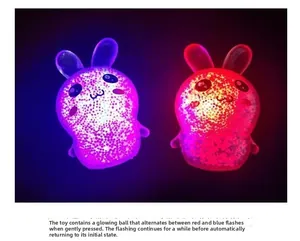 Macro detail of glowing rabbit stress relief toys with internal LED light effect.