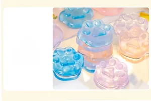 Detailed macro shot showing the translucent jelly texture of cat paw squishy toys