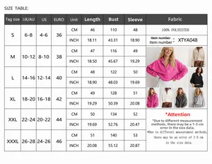 Umfassende Größentabelle für lockeres Damen-Kapuzen-Sweatshirt mit V-Ausschnitt