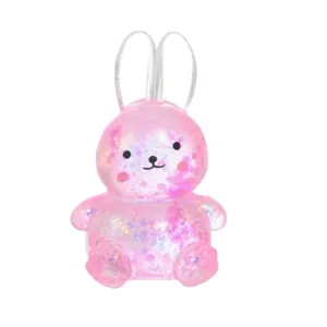 Λεπτομέρεια ροζ λαγουδάκι squishy με γκλίτερ και διάφανα αυτιά λαγού