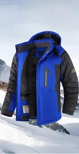Blue and black outdoor winter fleece jacket with windproof and waterproof features