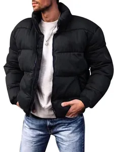 Professional men's thickened winter puffer jacket with stand collar in classic black