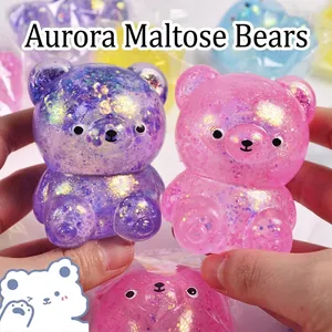 Schattig aurora glitter beer squishy speelgoed voor stressverlichting met traag herstel
