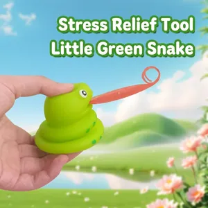 Juguete para apretar de serpiente verde con lengua roja larga antiestrés