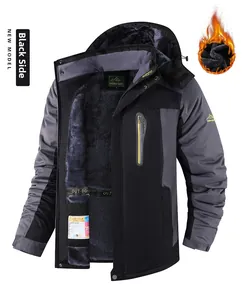 Detailed view showing the thick grey fleece lining of a black windproof winter jacket