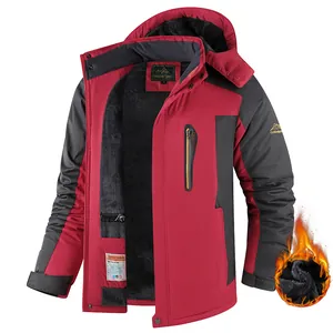 Men's outdoor winter fleece jacket windproof thermal hooded coat plus size red and black