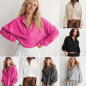 Felpa con Cappuccio Donna Scollo a V Poliestere Vestibilità Comoda Maglione a Maniche Lunghe Bordo a Taglio Vivo Casual