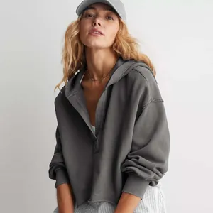 Felpa con cappuccio oversize grigio antracite da donna maglia larga a maniche lunghe