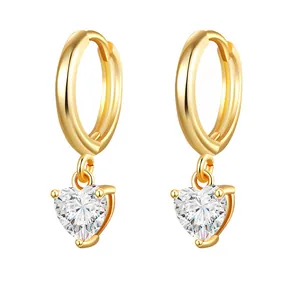 Elegant gold-plated hoop earrings with sparkling heart-shaped cubic zirconia dangles