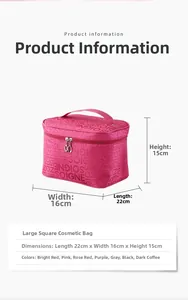 Grande borsa cosmetica fucsia portatile con dimensioni 22x16x15cm per i viaggi