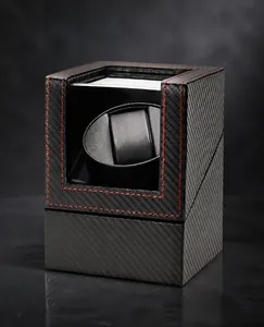 Single automatic watch winder in black carbon fiber with ultra-quiet motor detail