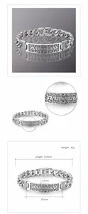 Detailed technical measurements and weight for men's hollowed stainless steel bracelet