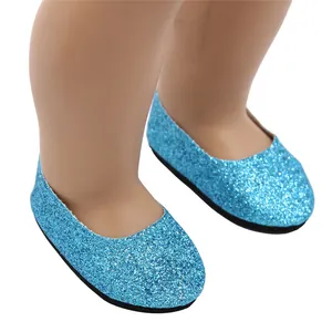 Sparkling glittery blue flat shoes designed for 18-inch American doll accessories
