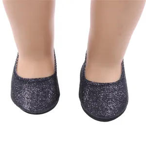 Shiny black glitter flat shoes accessories for 18-inch baby dolls and play figures