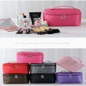 Large capacity portable cosmetic bags in multiple colors featuring elegant Soigne pattern