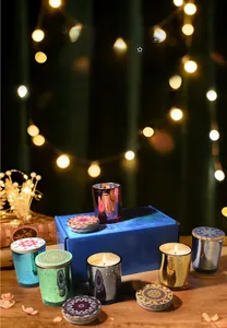 Starry sky glass scented candle set with decorative mandala lids and gift box