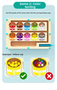 Detailed guide for color matching gameplay on a wooden magnetic bead sorting board.