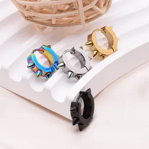 Punk style stainless steel spiked hoop earrings in multiple colors for hip-hop fashion