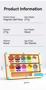 Detailed view of wooden magnetic marble maze toy with dimensions and parameters