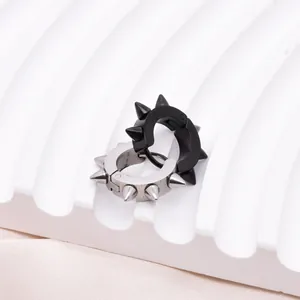 Punk style stainless steel spike rivet hoop earrings in black and silver for street fashion.