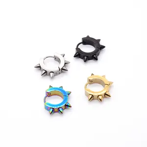 Set of four stainless steel spiked rivet hoop earrings in punk hip-hop style with 4 colors