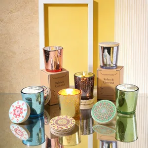 Starry Sky Glass Scented Candle Set With Wood Mandala Lid Aromatherapy Electroplated Candle Cup For Home Decor Birthday Gift