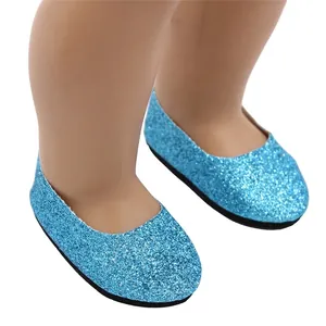 Sparkling light blue glitter doll flats for 18-inch American Girl doll shoe accessories