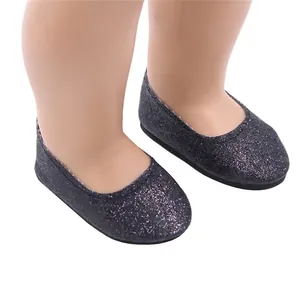 Sparkly black glitter shoes for 18-inch dolls, perfect accessory for baby doll toys